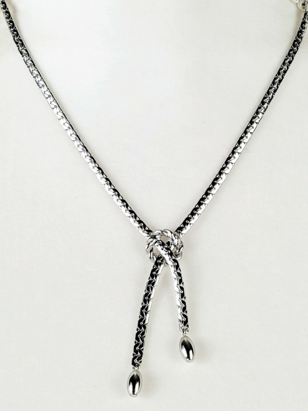 Vintage Sarah Coventry Silver Rhodium Plate Lariat Knot Bolo Tie Necklace